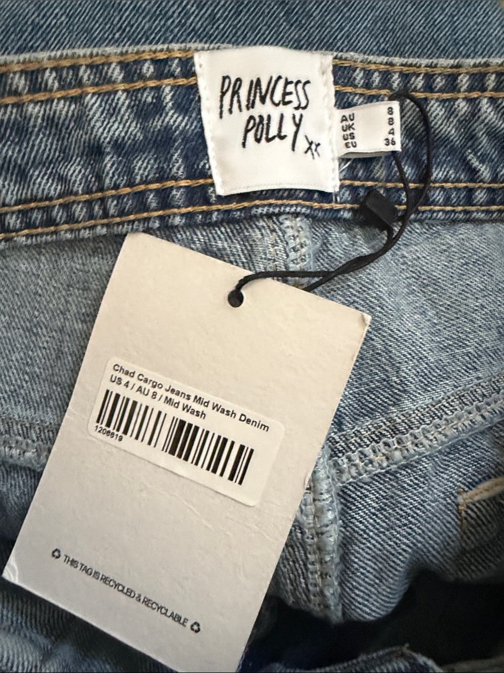 Princess Polly NWT Chad Cargo Jeans Mid Wash Denim Size 4 - Picture 5 of 13